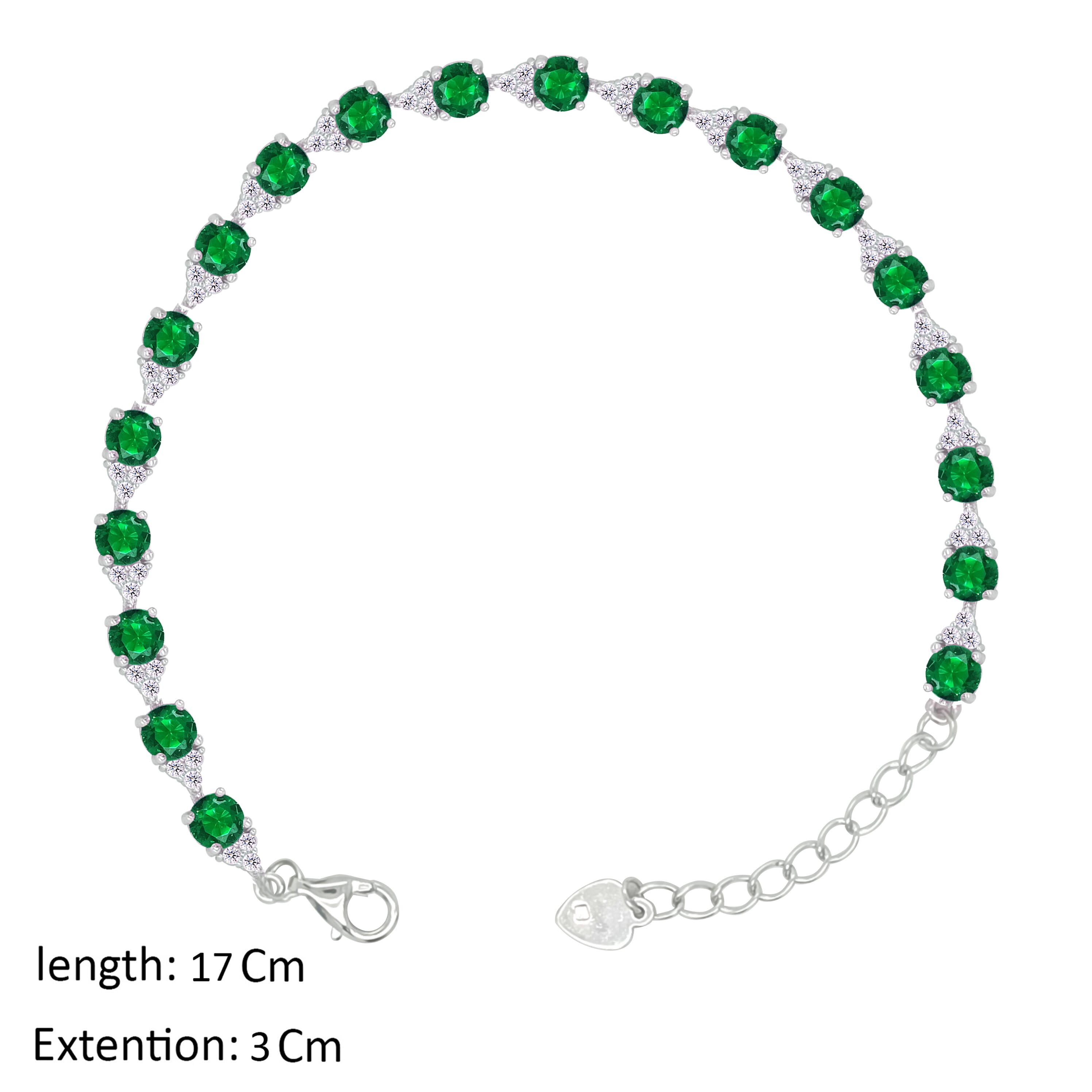 Asfour Crystal Tennis Bracelet With Emerald Round Zircon In 925 Sterling Silver-BD0341-G
