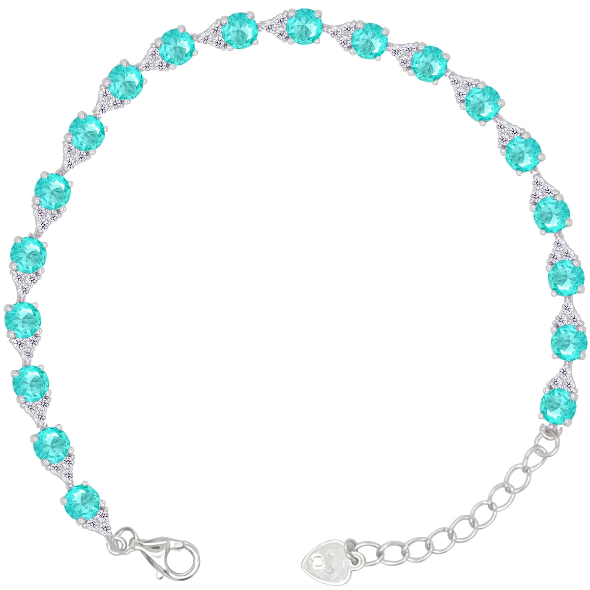 Asfour Crystal Tennis Bracelet With Turquoise Pear & Emerald Zircon In 925 Sterling Silver