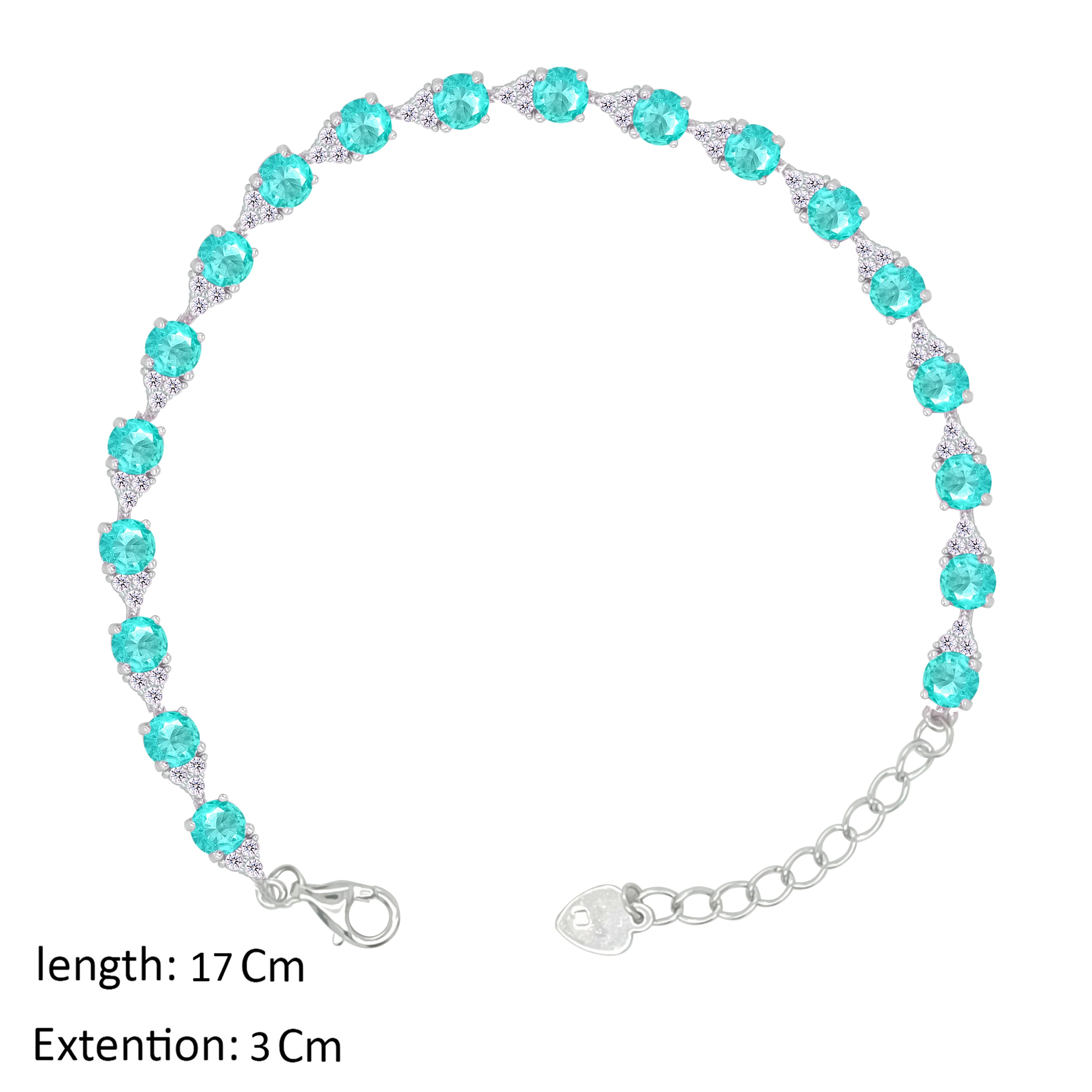 Asfour Crystal Tennis Bracelet With Turquoise Round Zircon In 925 Sterling Silver-BD0341-LZ