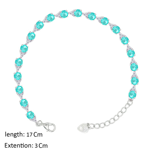Asfour Creations Tennis Bracelet With Turquoise Round Zircon In 925 Sterling Silver – BD0341-LZ