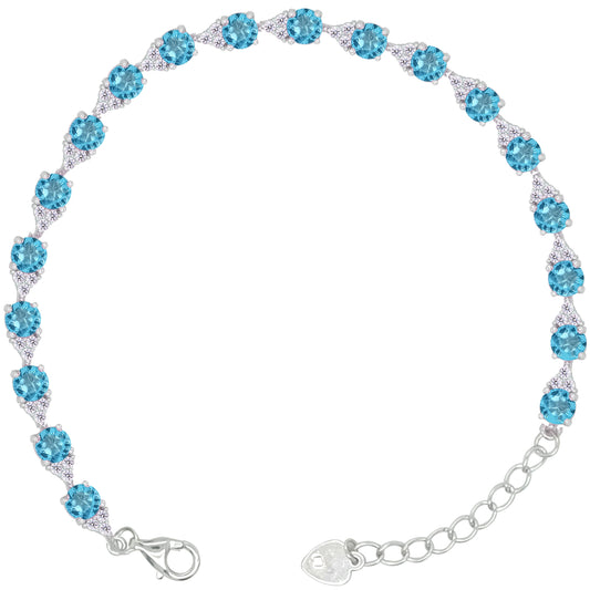 Asfour Crystal Tennis Bracelet With Turquoise Pear & Emerald Zircon In 925 Sterling Silver