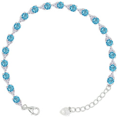 Asfour Crystal Tennis Bracelet With Turquoise Pear & Emerald Zircon In 925 Sterling Silver