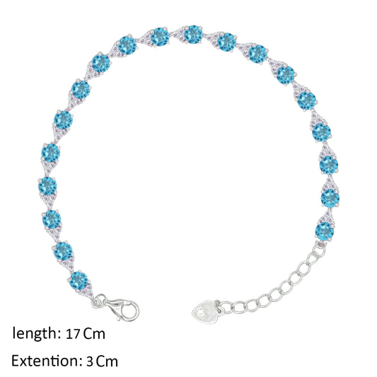 Asfour Creations Tennis Bracelet With Aquamarine Round Zircon In 925 Sterling Silver – BD0341-M