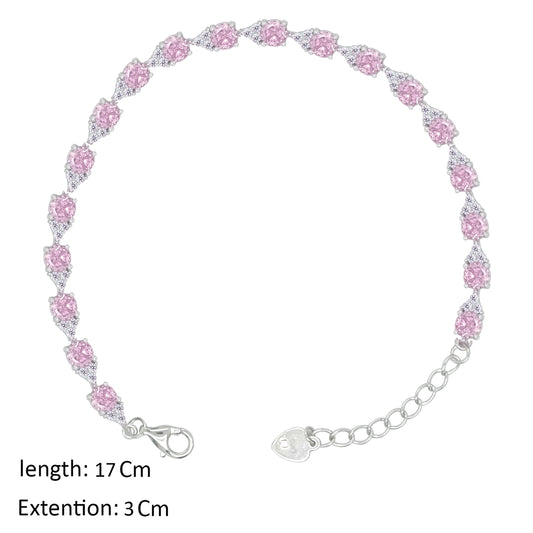 Asfour Creations Tennis Bracelet With Rose Round Zircon In 925 Sterling Silver – BD0341-O