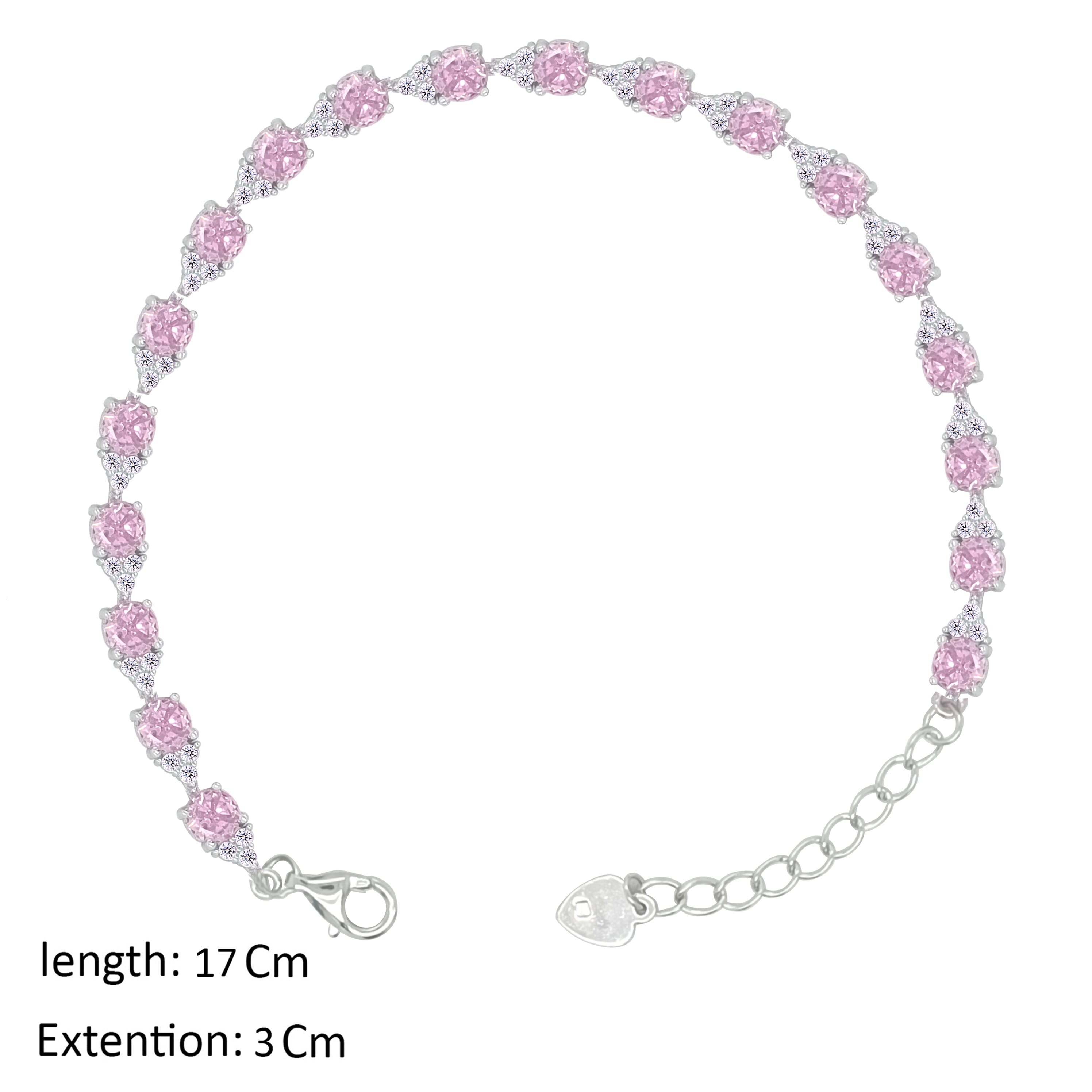 Asfour Crystal Tennis Bracelet With Rose Round Zircon In 925 Sterling Silver-BD0341-O