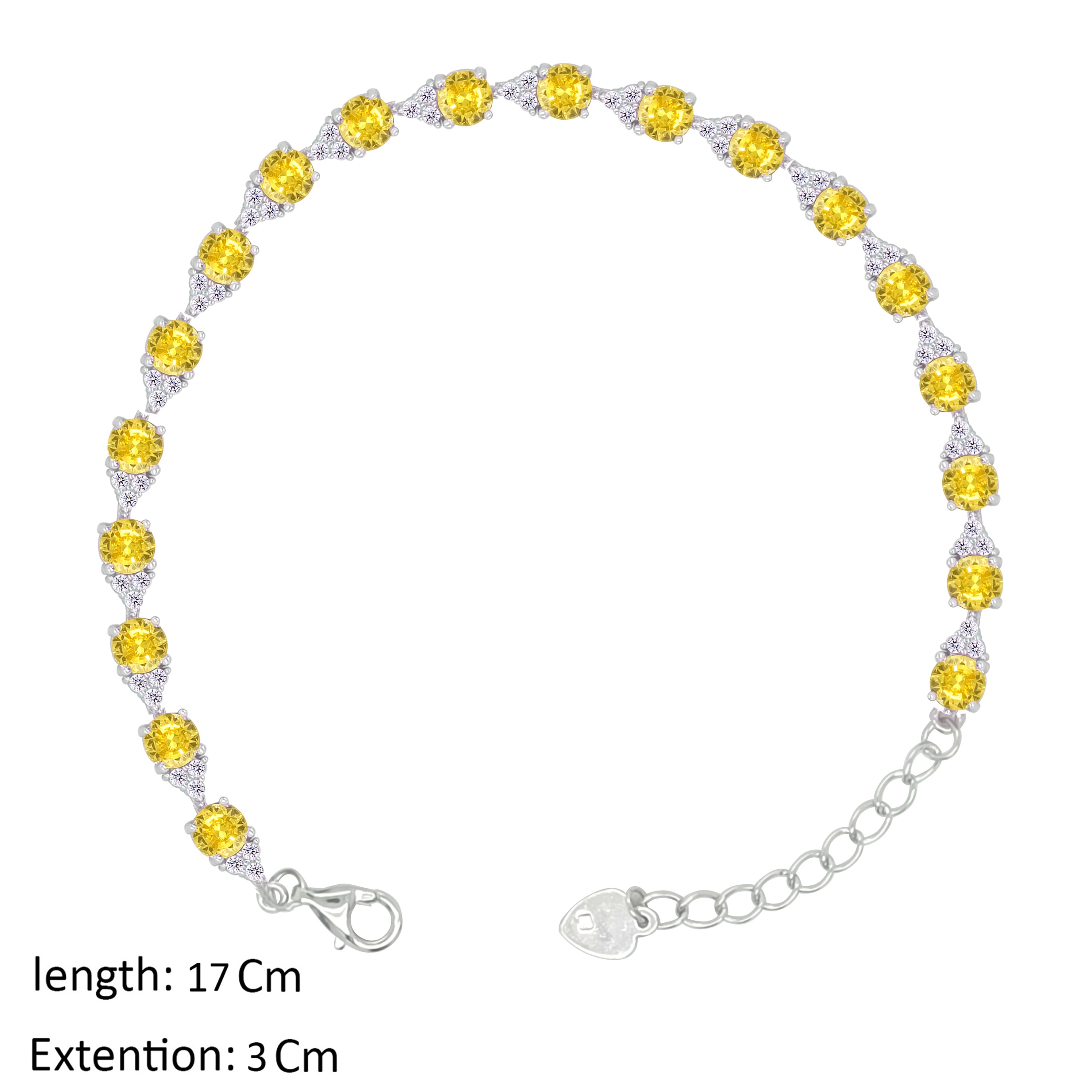 Asfour Crystal Tennis Bracelet With Yellow Round Zircon In 925 Sterling Silver-BD0341-Y
