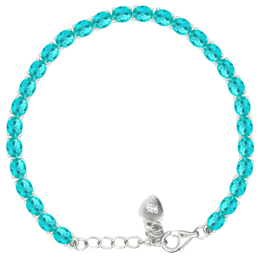 Asfour Crystal Tennis Bracelet With Turquoise Pear & Emerald Zircon In 925 Sterling Silver