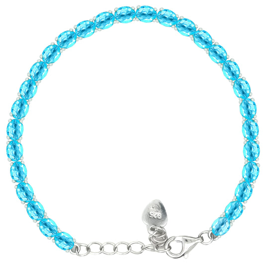 Asfour Crystal Tennis Bracelet With Turquoise Pear & Emerald Zircon In 925 Sterling Silver