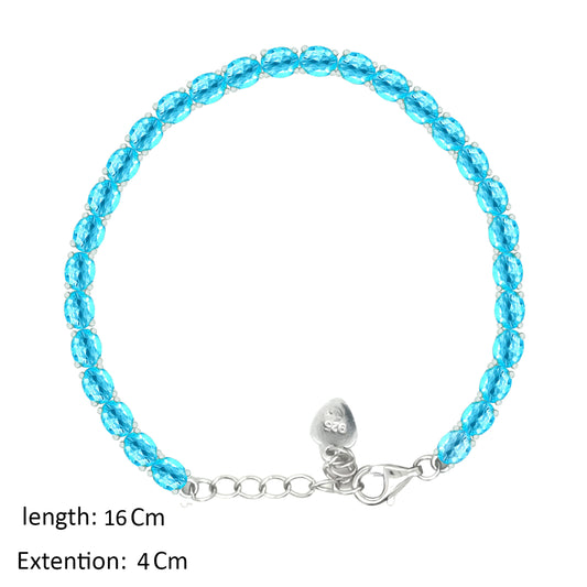 Asfour Creations Tennis Bracelet With Aquamarine Oval Design In 925 Sterling Silver – BD0342-M