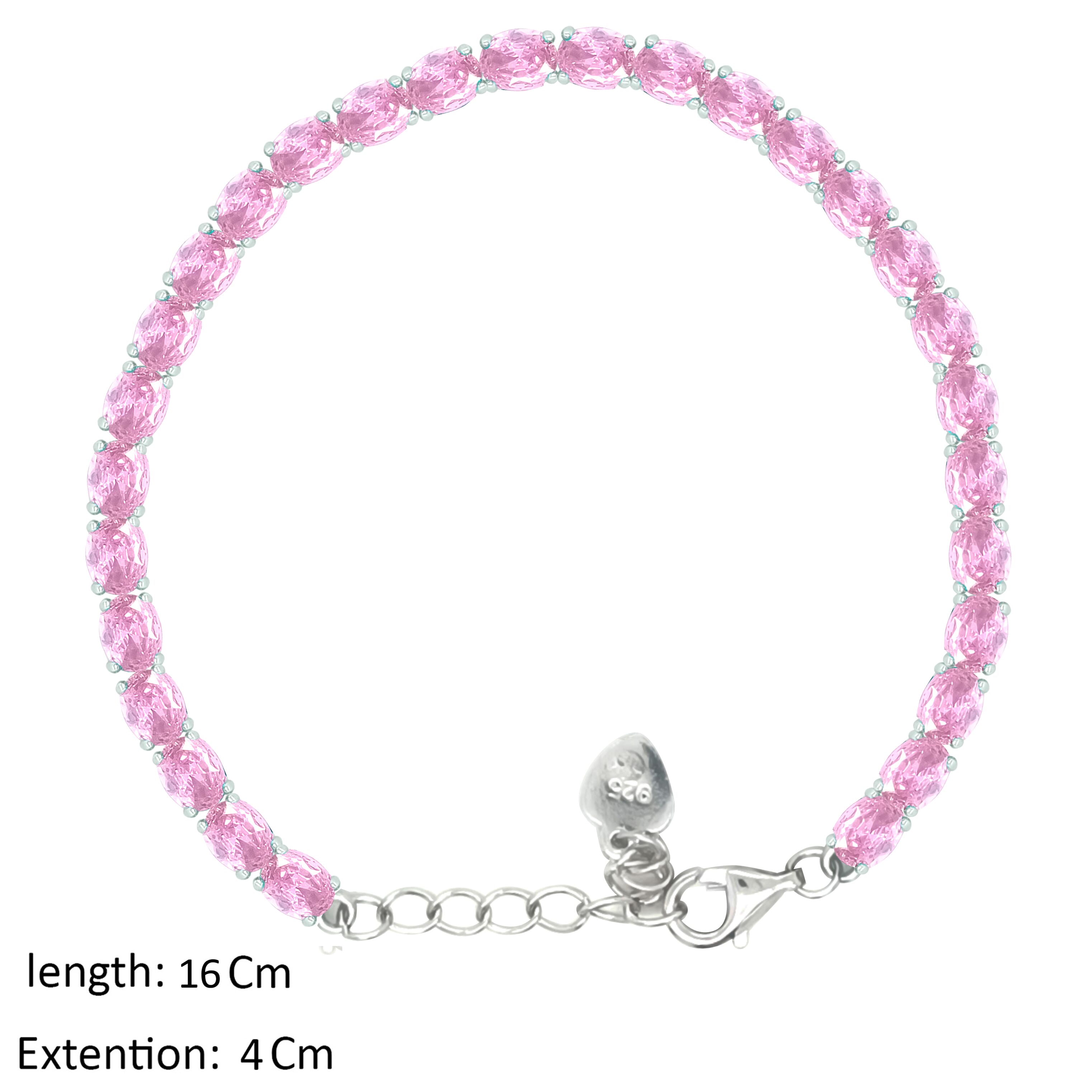 Asfour Crystal Tennis Bracelet With Rose Oval Design In 925 Sterling Silver-BD0342-O