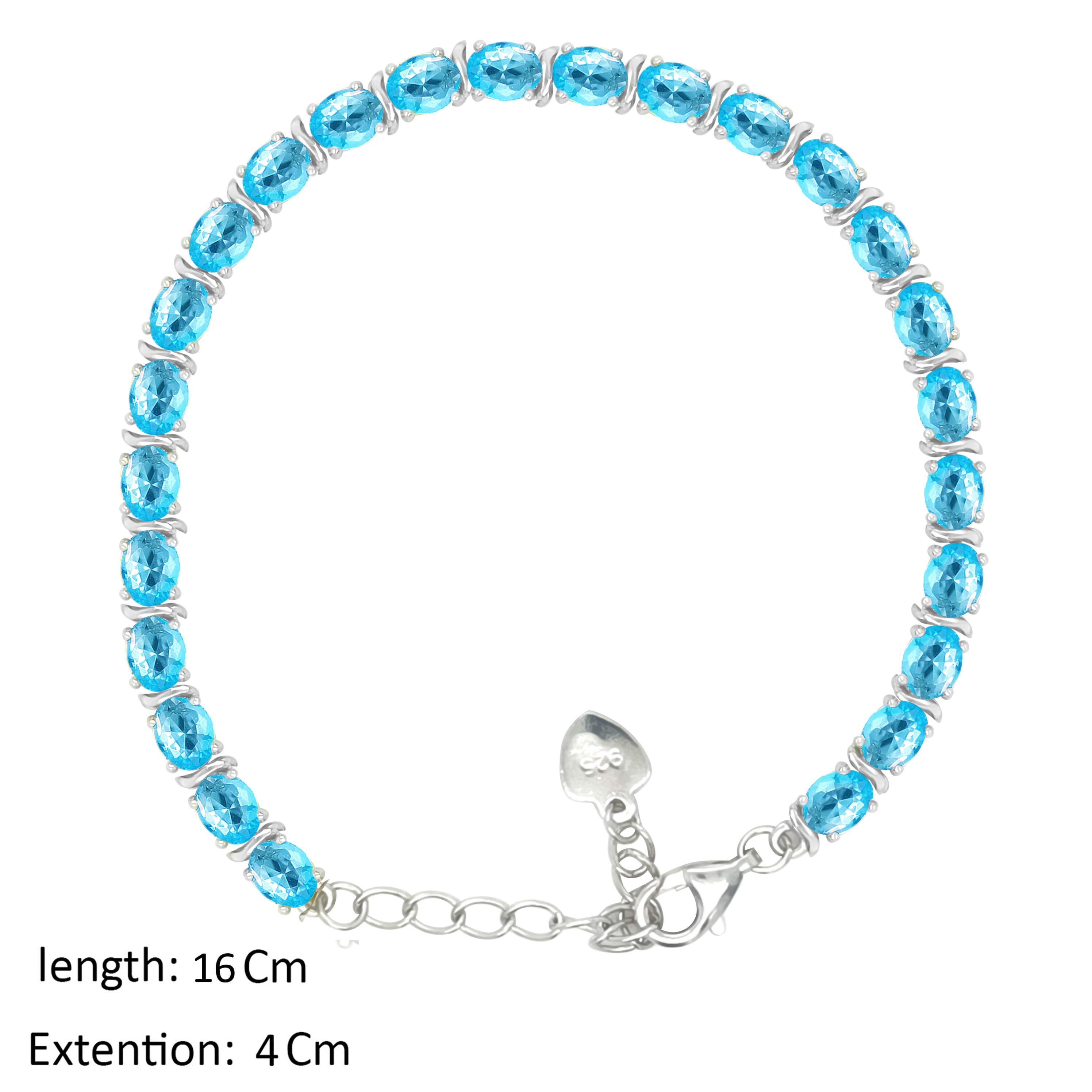 Asfour Crystal Tennis Bracelet With Aquamarine Oval Design In 925 Sterling Silver-BD0343-M