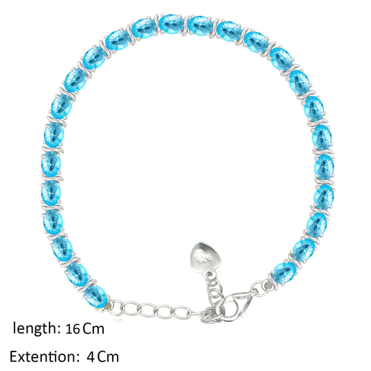 Asfour Creations Tennis Bracelet With Aquamarine Oval Design In 925 Sterling Silver – BD0343-M