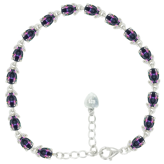 Asfour Crystal Tennis Bracelet With Turquoise Pear & Emerald Zircon In 925 Sterling Silver