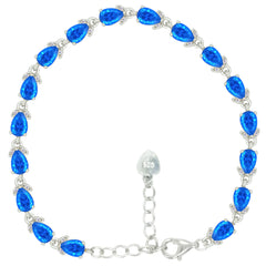 Asfour Crystal Tennis Bracelet With Turquoise Pear & Emerald Zircon In 925 Sterling Silver