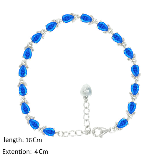 Asfour Creations Tennis Bracelet With Blue Pear Design In 925 Sterling Silver – BD0344-B