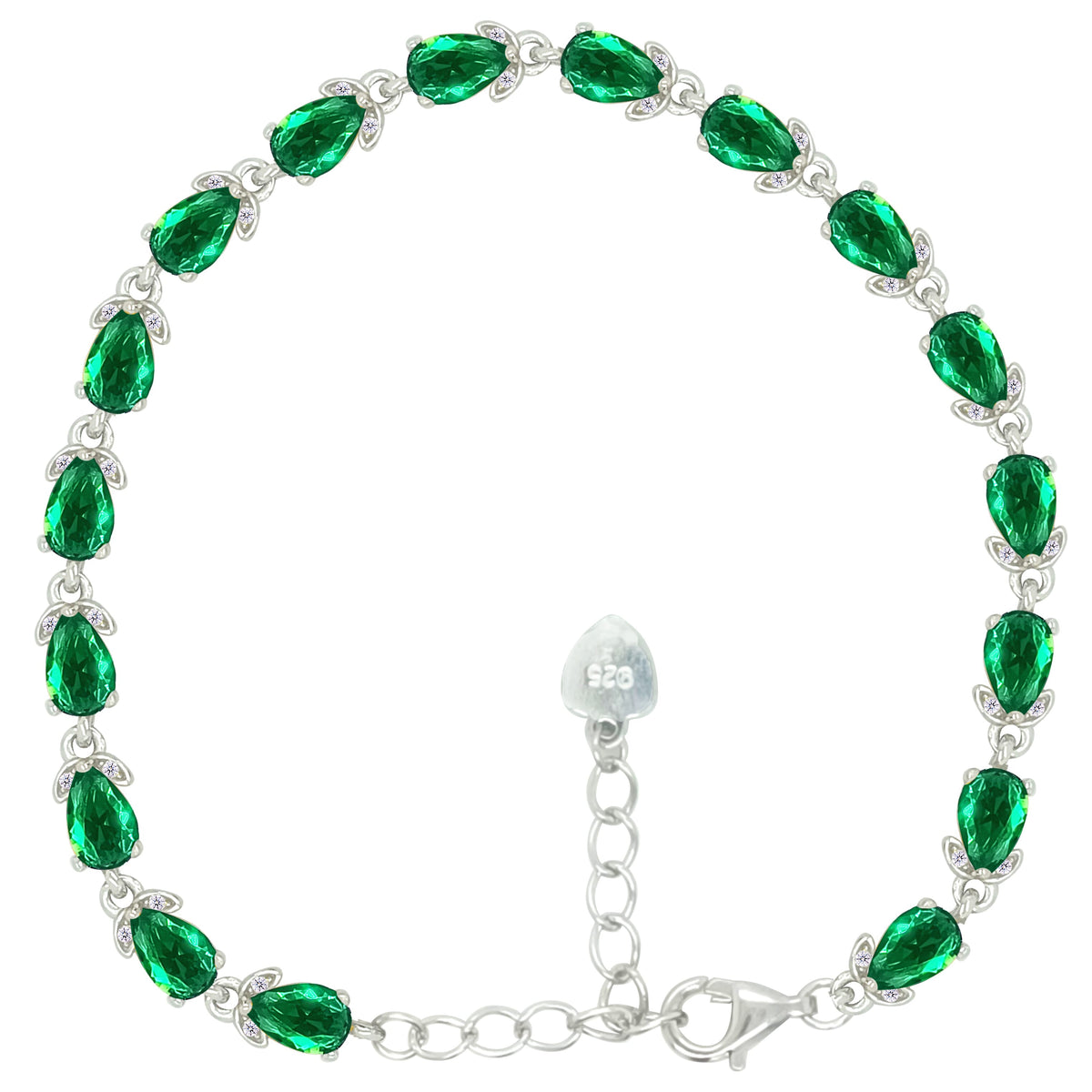 Asfour Crystal Tennis Bracelet With Turquoise Pear & Emerald Zircon In 925 Sterling Silver