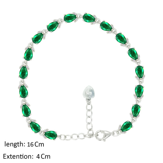 Asfour Creations Tennis Bracelet With Emerald Pear Design In 925 Sterling Silver – BD0344-G
