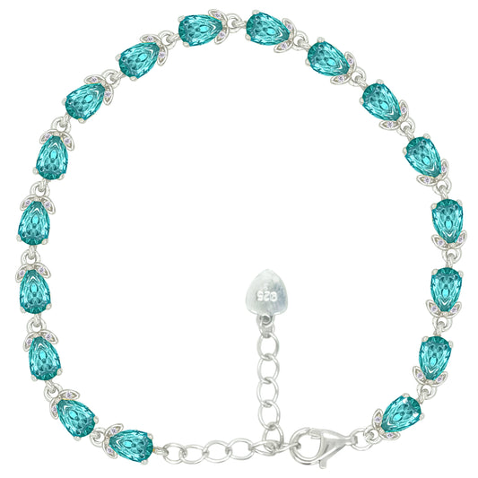 Asfour Crystal Tennis Bracelet With Turquoise Pear & Emerald Zircon In 925 Sterling Silver