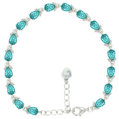 Asfour Crystal Tennis Bracelet With Turquoise Pear & Emerald Zircon In 925 Sterling Silver