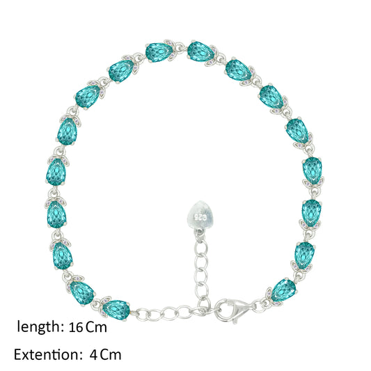 Asfour Creations Tennis Bracelet With Turquoise Pear Design In 925 Sterling Silver – BD0344-LZ