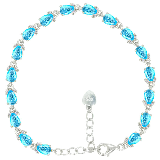 Asfour Crystal Tennis Bracelet With Turquoise Pear & Emerald Zircon In 925 Sterling Silver