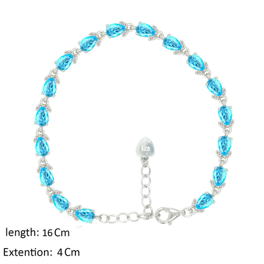 Asfour Creations Tennis Bracelet With Aquamarine Pear Design In 925 Sterling Silver – BD0344-M
