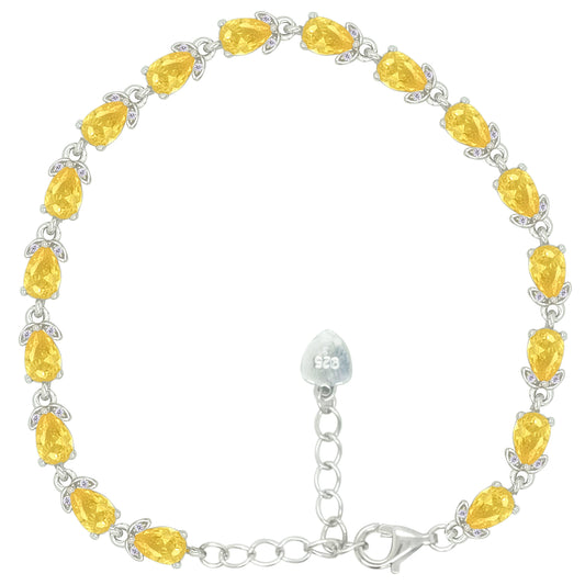 Asfour Crystal Tennis Bracelet With Turquoise Pear & Emerald Zircon In 925 Sterling Silver