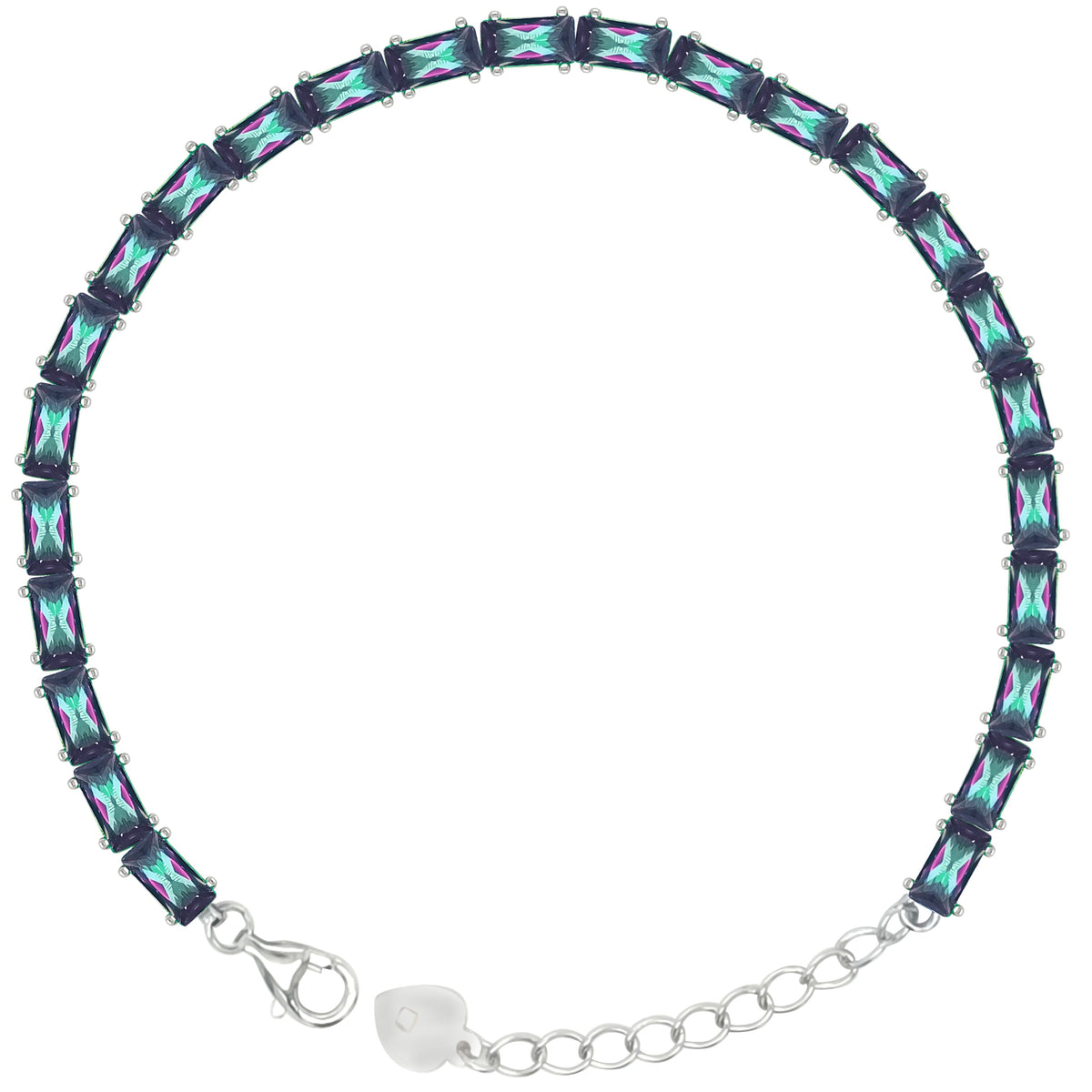 Asfour Crystal Tennis Bracelet With Turquoise Pear & Emerald Zircon In 925 Sterling Silver