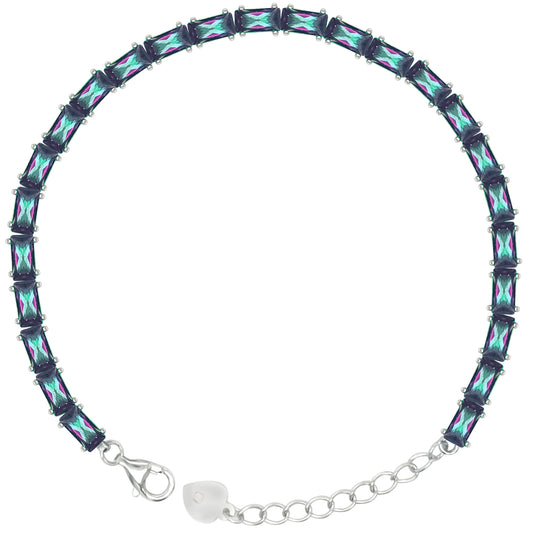 Asfour Crystal Tennis Bracelet With Turquoise Pear & Emerald Zircon In 925 Sterling Silver