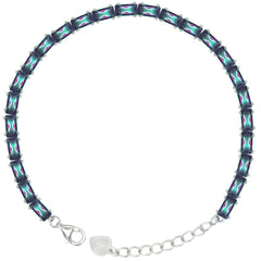 Asfour Crystal Tennis Bracelet With Turquoise Pear & Emerald Zircon In 925 Sterling Silver