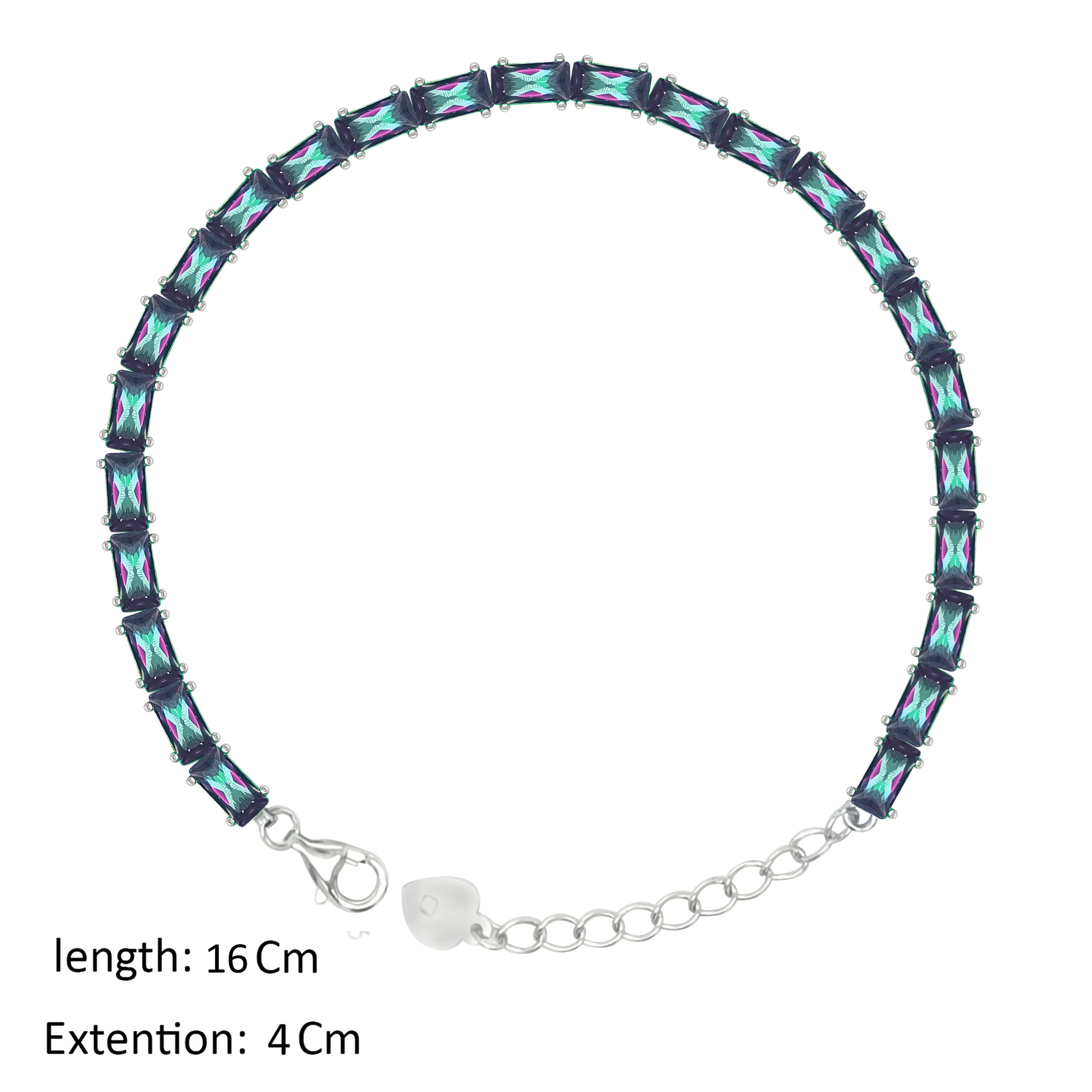 Asfour Crystal Tennis Bracelet With Multi Color Baguette Stones In 925 Sterling Silver-BD0346-AP