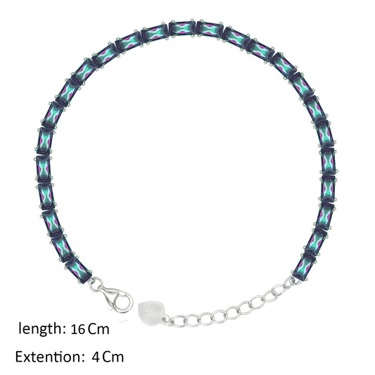 Asfour Creations Tennis Bracelet With Multicolor Baguette Stones In 925 Sterling Silver – BD0346-AP