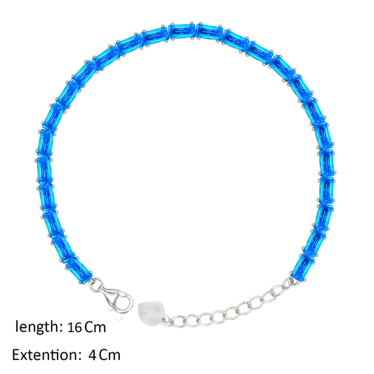Asfour Creations Tennis Bracelet With Blue Baguette Stones In 925 Sterling Silver – BD0346-B