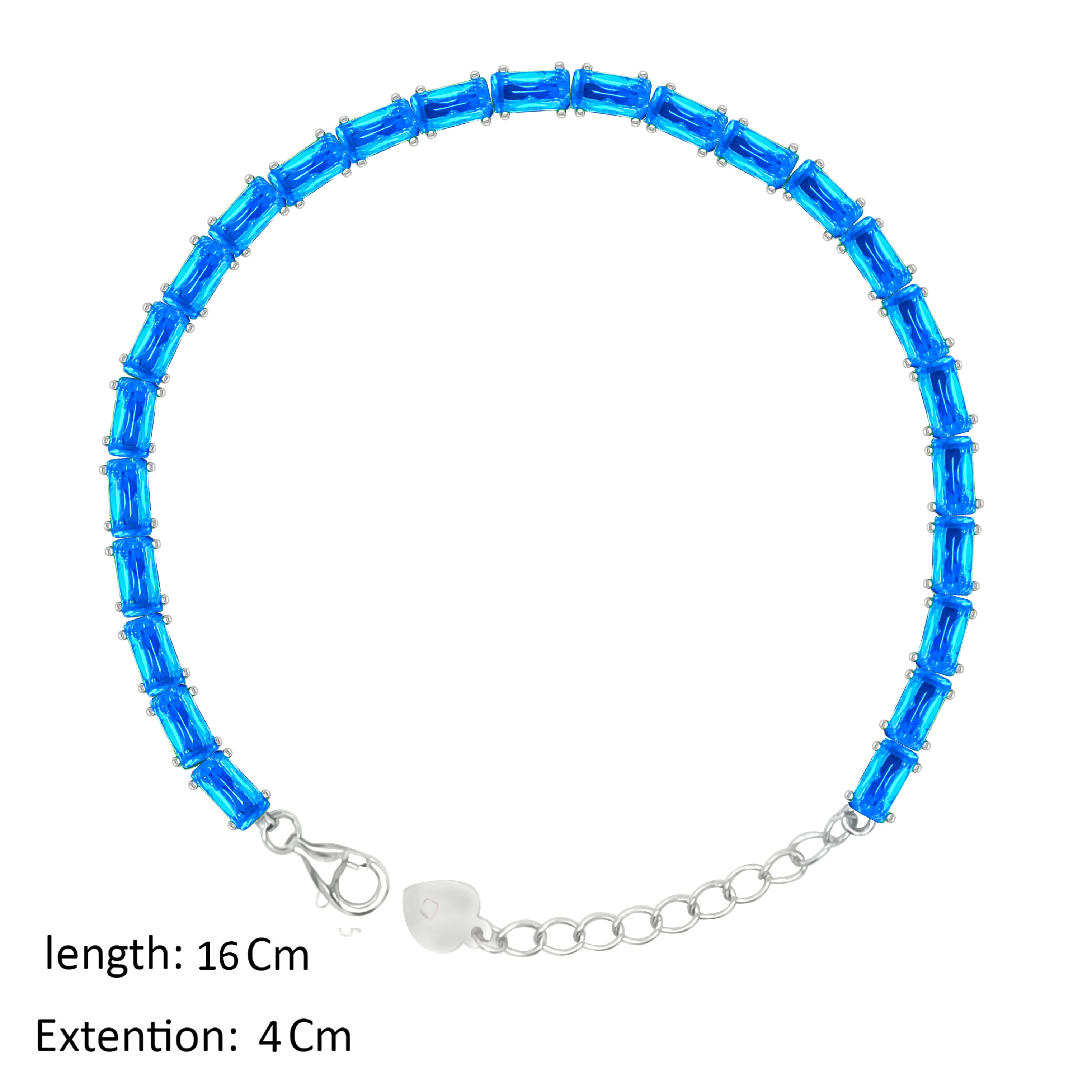 Asfour Crystal Tennis Bracelet With Blue Baguette Stones In 925 Sterling Silver-BD0346-B