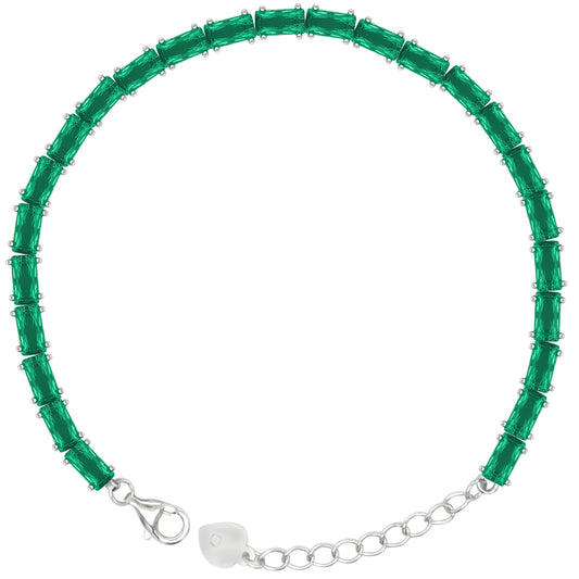 Asfour Crystal Tennis Bracelet With Turquoise Pear & Emerald Zircon In 925 Sterling Silver