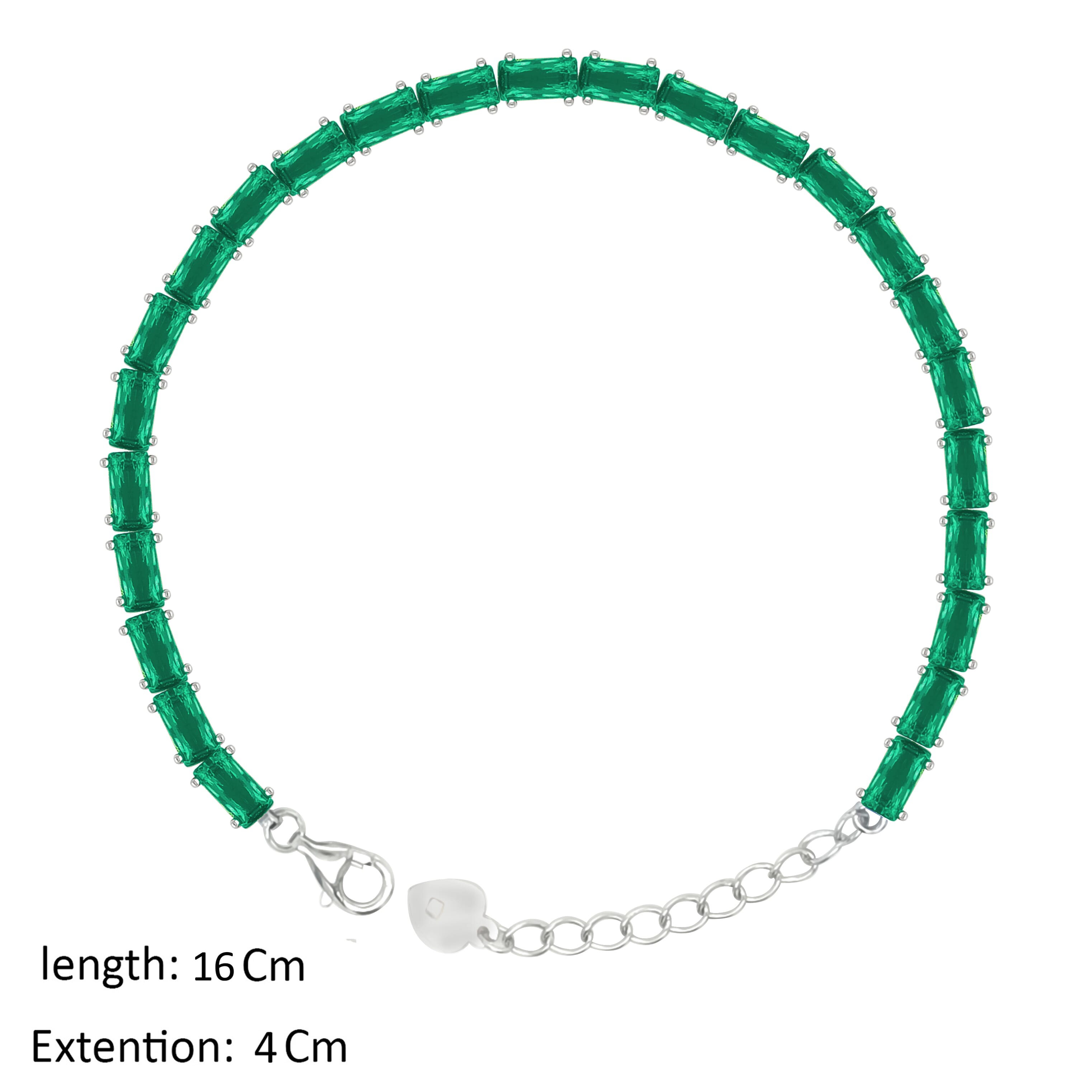 Asfour Crystal Tennis Bracelet With Emerald Baguette Stones In 925 Sterling Silver-BD0346-G