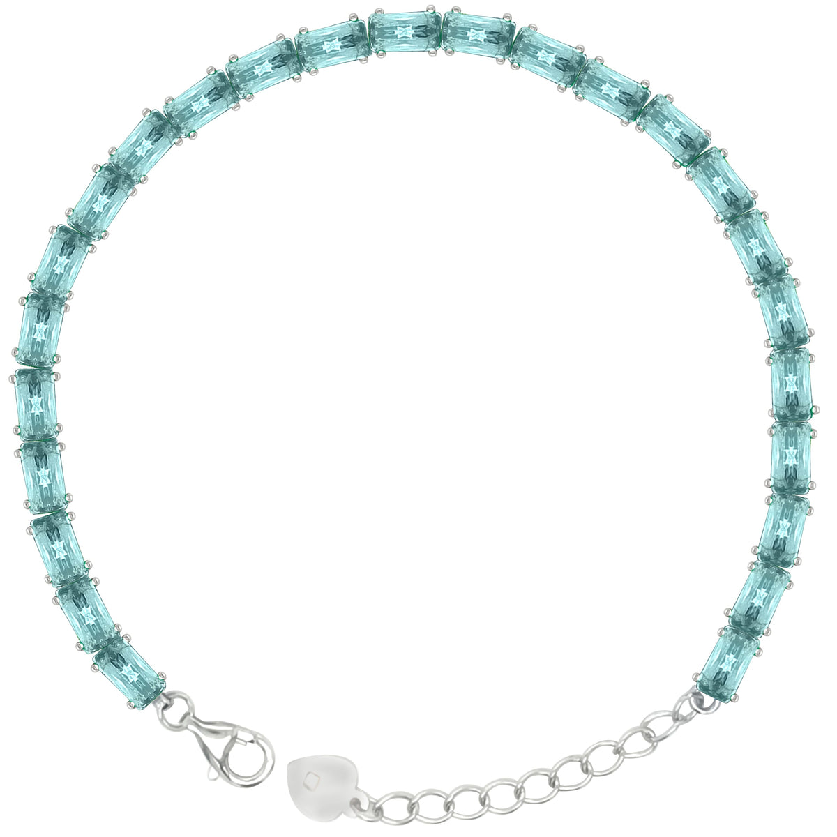 Asfour Crystal Tennis Bracelet With Turquoise Pear & Emerald Zircon In 925 Sterling Silver