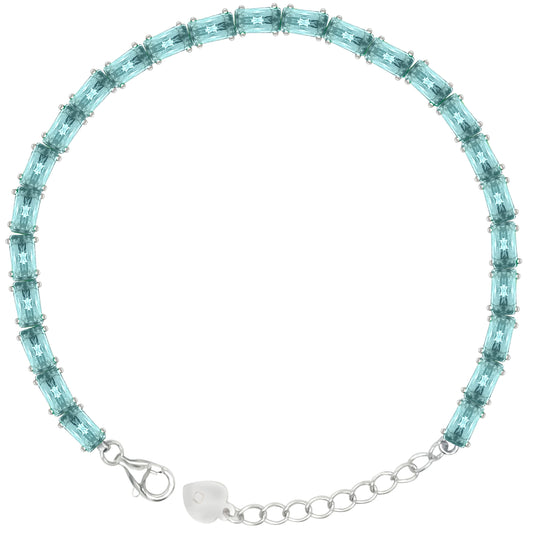 Asfour Crystal Tennis Bracelet With Turquoise Pear & Emerald Zircon In 925 Sterling Silver
