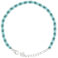 Asfour Crystal Tennis Bracelet With Turquoise Pear & Emerald Zircon In 925 Sterling Silver