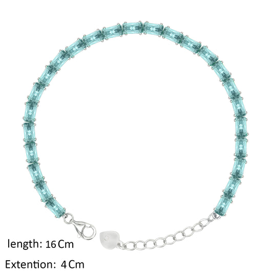 Asfour Creations Tennis Bracelet With Turquoise Baguette Stones In 925 Sterling Silver – BD0346-LZ
