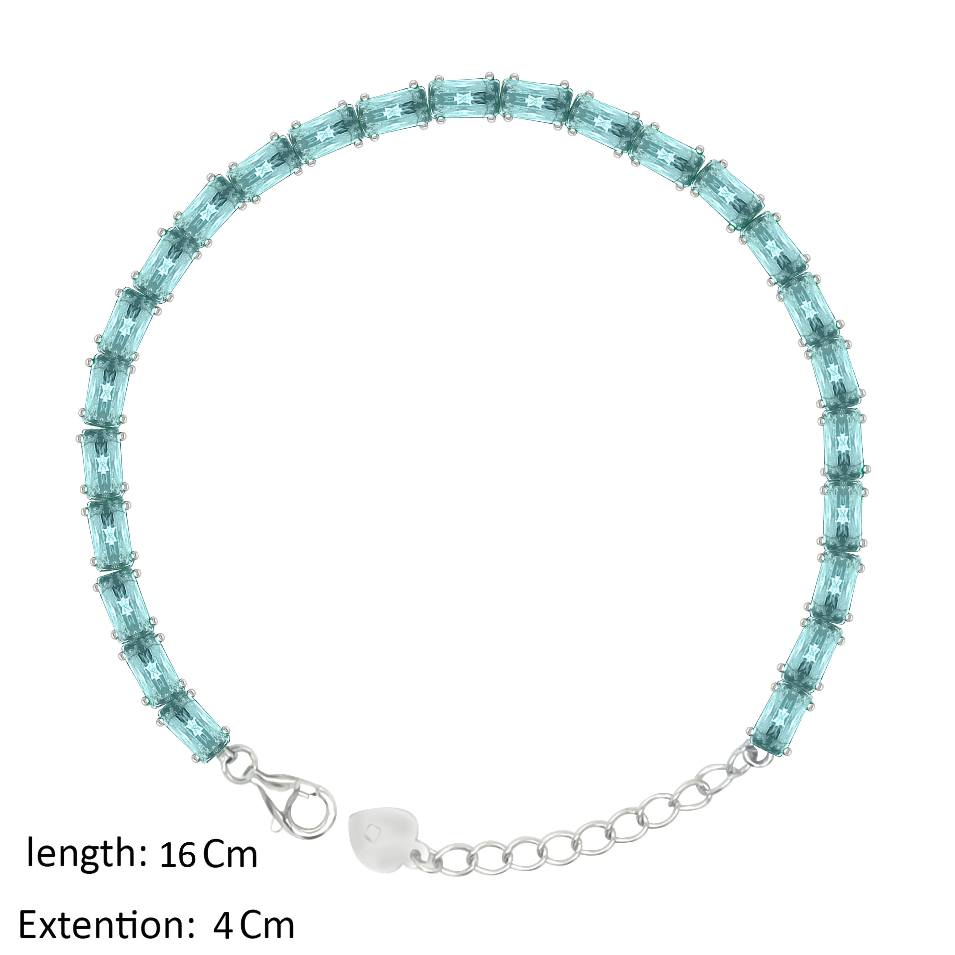 Asfour Crystal Tennis Bracelet With Turquoise Baguette Stones In 925 Sterling Silver-BD0346-LZ