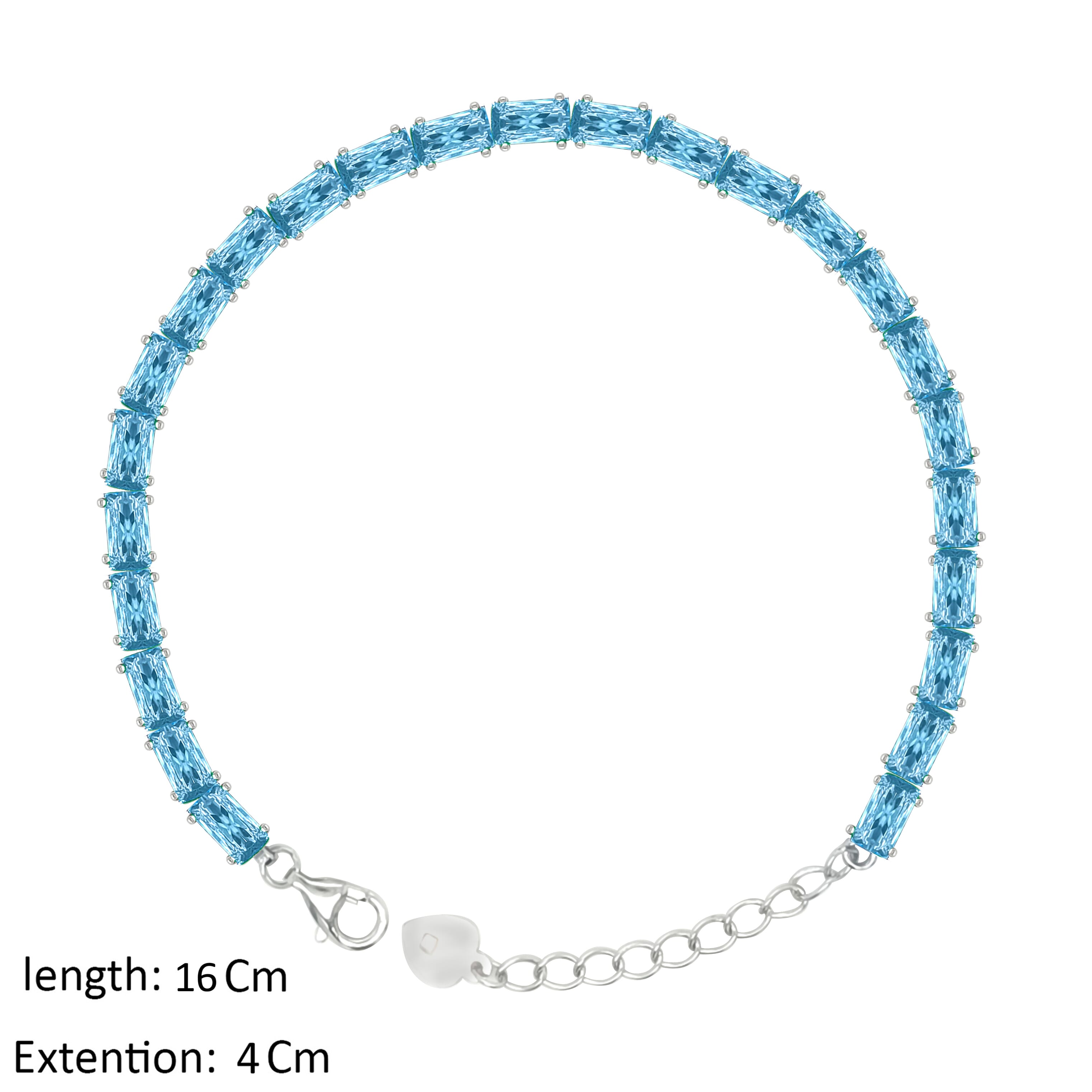 Asfour Crystal Tennis Bracelet With Aquamarine Baguette Stones In 925 Sterling Silver-BD0346-M