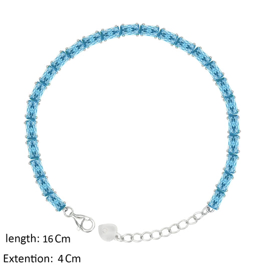 Asfour Creations Tennis Bracelet With Aquamarine Baguette Stones In 925 Sterling Silver – BD0346-M