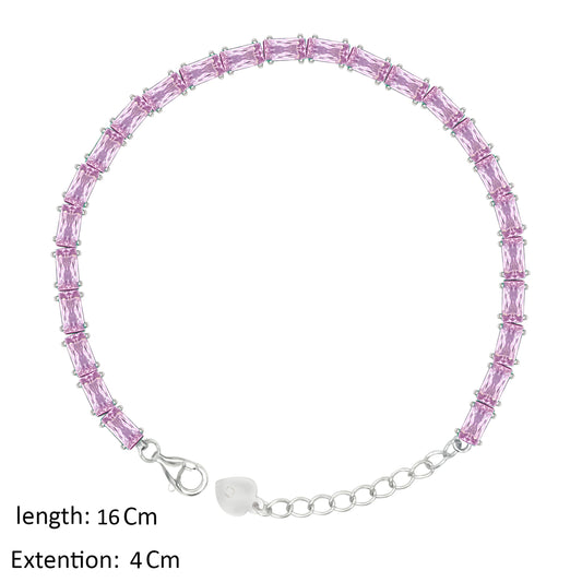 Asfour Creations Tennis Bracelet With Rose Baguette Stones In 925 Sterling Silver – BD0346-O