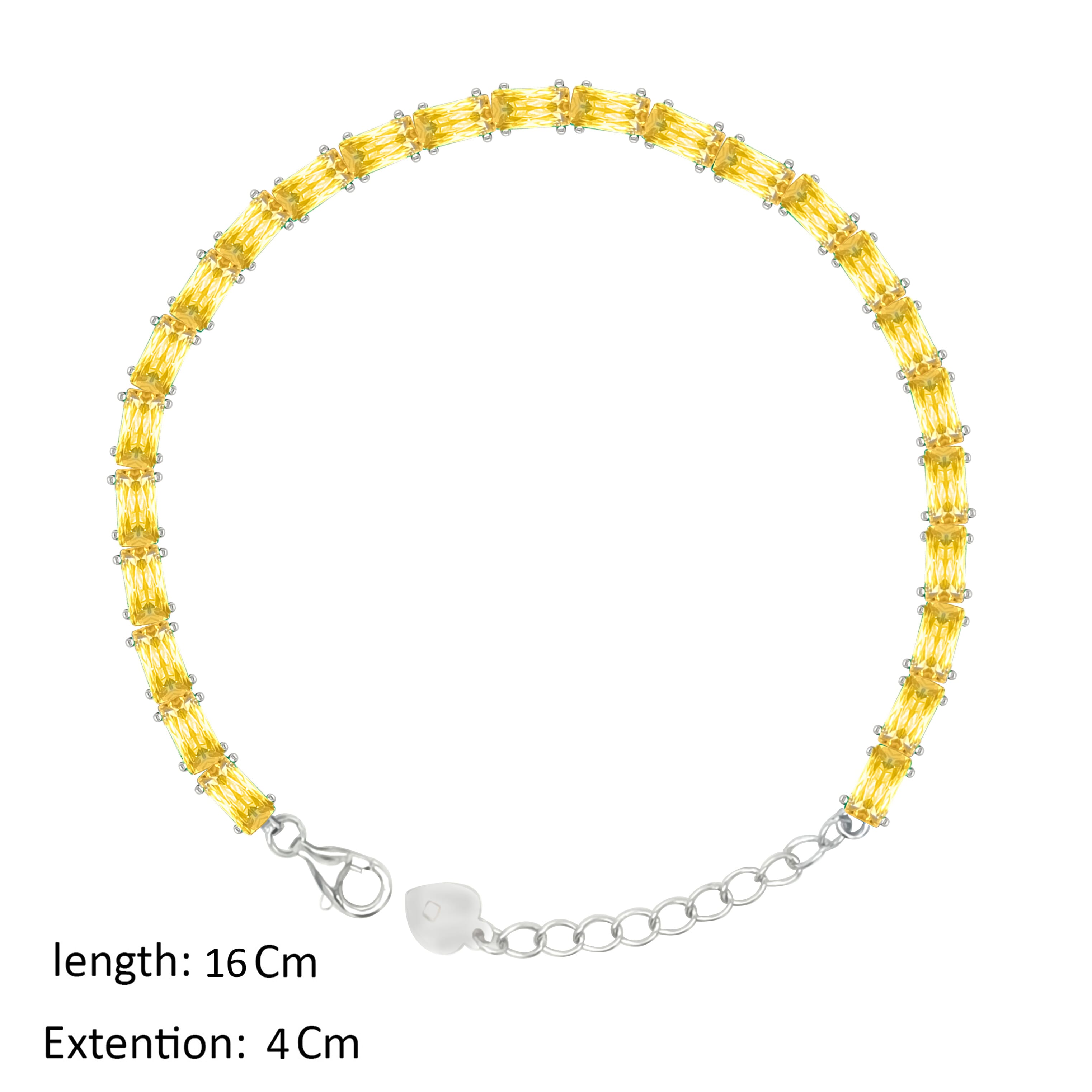Asfour Crystal Tennis Bracelet With Yellow Baguette Stones In 925 Sterling Silver-BD0346-Y