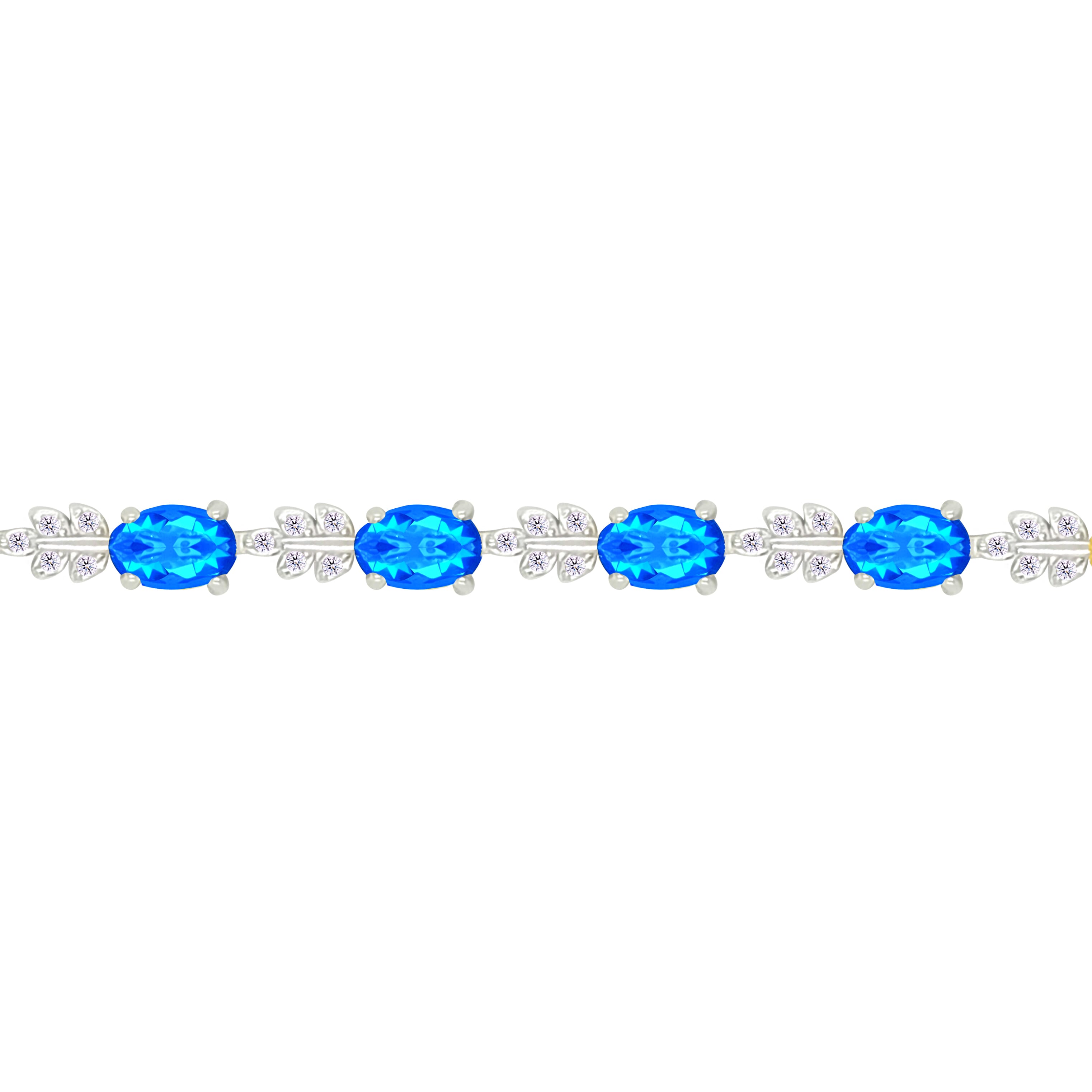 Asfour Crystal Tennis Bracelet With Blue Oval Design In 925 Sterling Silver-BD0347-B
