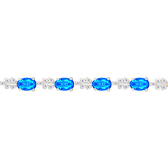 Asfour Creations Tennis Bracelet With Blue Oval Design In 925 Sterling Silver – BD0347-B