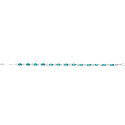 Asfour Crystal Tennis Bracelet With Turquoise Pear & Emerald Zircon In 925 Sterling Silver