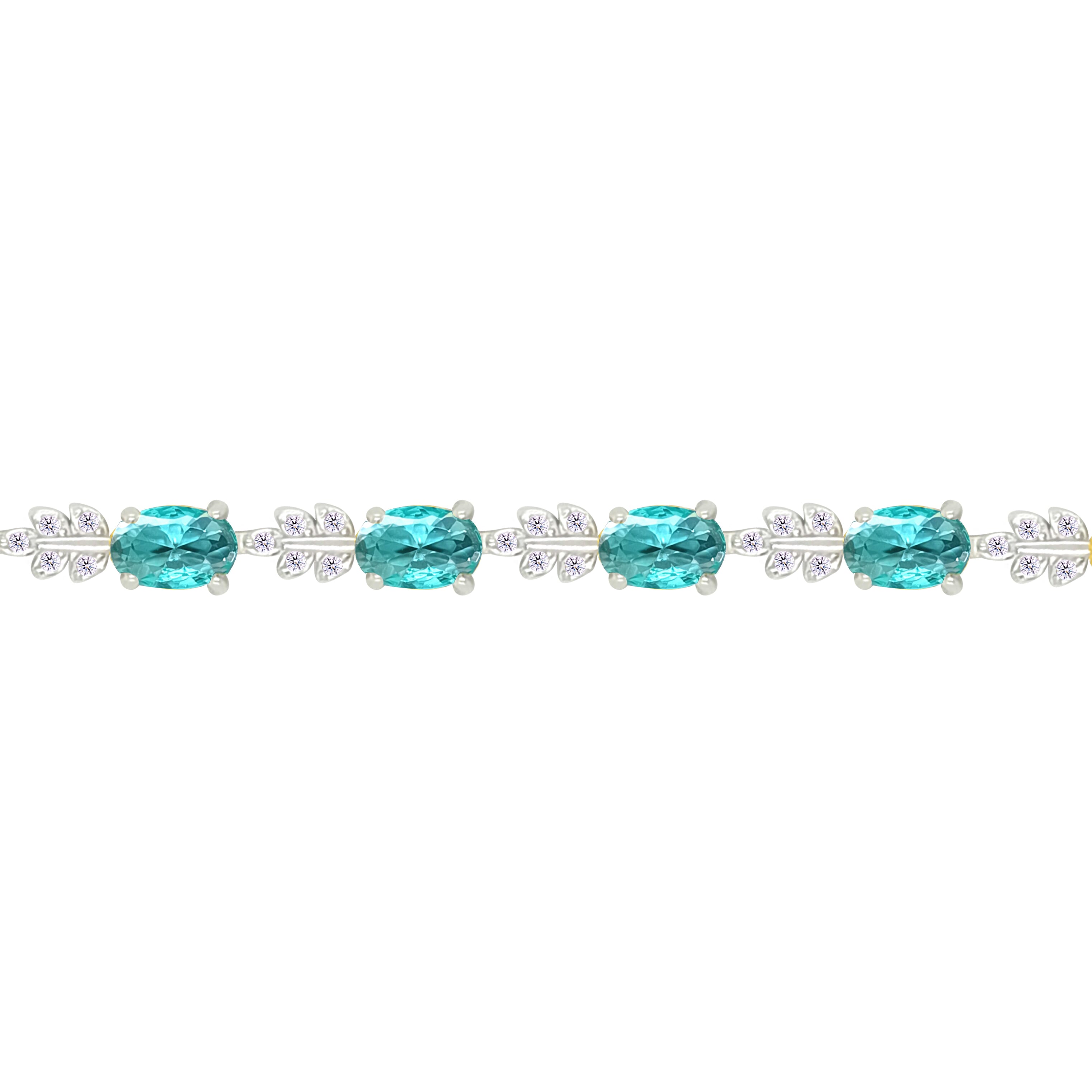 Asfour Crystal Tennis Bracelet With Turquoise Oval Design In 925 Sterling Silver-BD0347-LZ