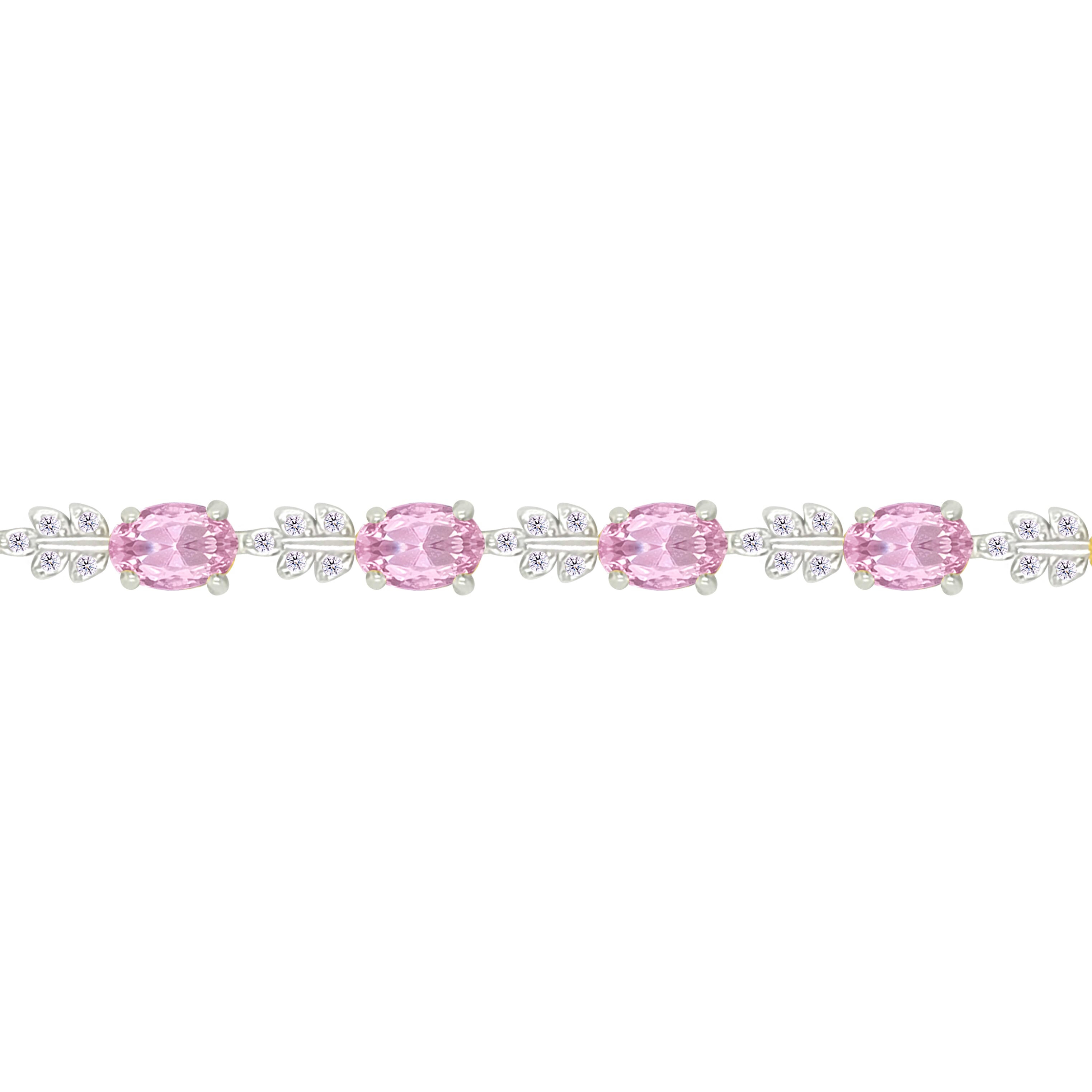 Asfour Crystal Tennis Bracelet With Rose Oval Design In 925 Sterling Silver-BD0347-O